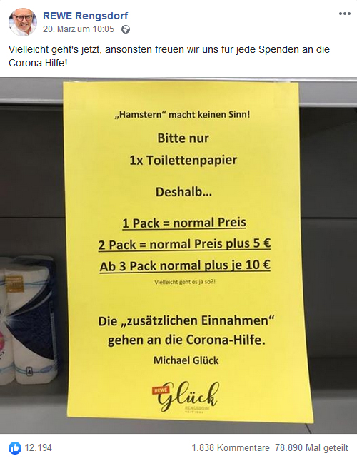 „Vielleicht geht's jetzt, ansonsten freuen wir uns für jede Spenden an die Corona Hilfe!“